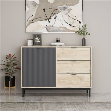 Esta buffet en chêne clair et anthracite avec effet nervuré 120x45x90H
