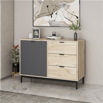 Esta buffet en chêne clair et anthracite avec effet nervuré 120x45x90H