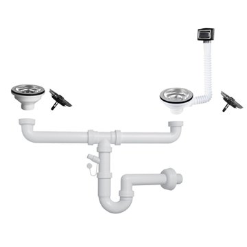 Siphon d'évier en quartz 2 voies raccordement 1" 1/2 avec trop-plein ECO vidange rectangulaire grille inox SIFONEQUA