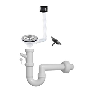 Siphon d'évier en quartz 1 voie 1" 1/2 avec trop-plein ECO grille inox rectangulaire SIFONEQUA1V