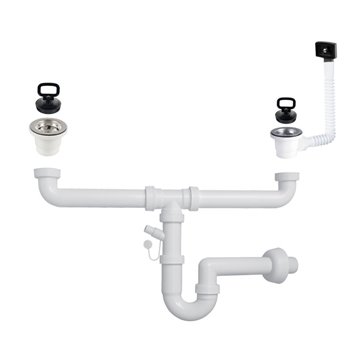 Siphon d'évier 2 voies 1" 1/2 avec vidange 2" et vidange lave-vaisselle SIFONE2VCONCEPT