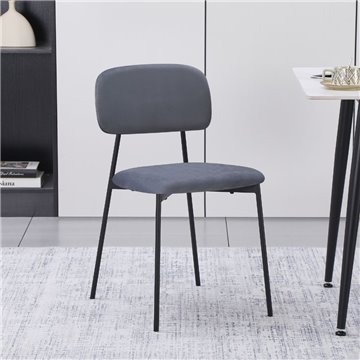 Chaise Shen en velours gris et pieds en métal noir 44x49x78H