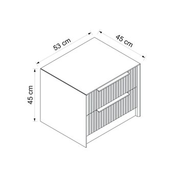 Table de chevet Kale cashmere avec effet nervuré deux tiroirs encastrés 53x45x45H