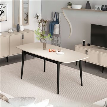 Table à rallonge Prime avec plateau cachemire et pieds noirs 160x90x77H