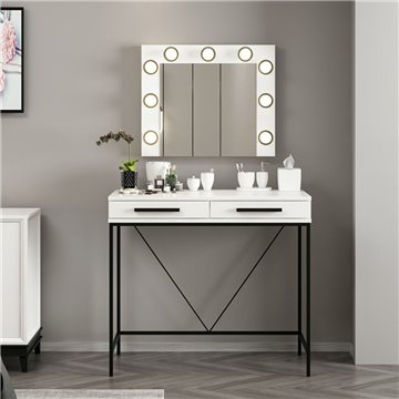 Meuble de maquillage blanc Sane 90x45x80H : Elégance et fonctionnalité pour votre coin beauté
