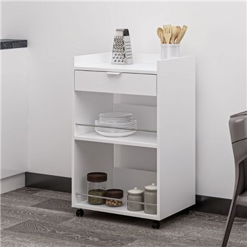 Liana chariot de cuisine blanc avec tiroir et compartiments ouverts 60x45x95H
