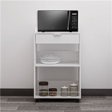 Liana chariot de cuisine blanc avec tiroir et compartiments ouverts 60x45x95H