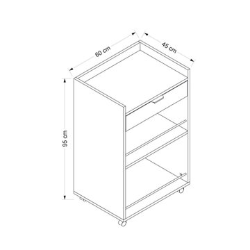 Liana chariot de cuisine blanc avec tiroir et compartiments ouverts 60x45x95H