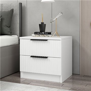 Table de chevet blanche Kale avec deux tiroirs 50x40x47H