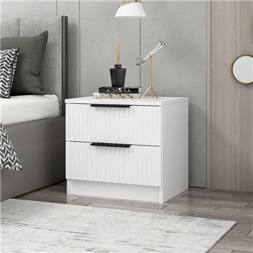 Table de chevet blanche Kale avec deux tiroirs 50x40x47H