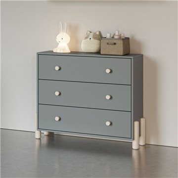 Commode Enola en bois massif avec 3 tiroirs vert kaki et pieds en pin naturel 90x40x80H