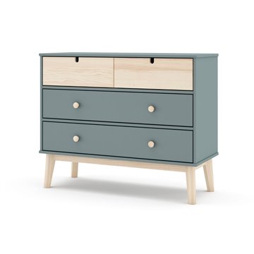 Commode 4 tiroirs vert kaki et pin Estefania 100x40x81H - Bois massif pour chambres douillettes