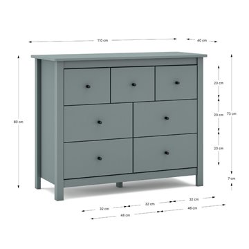 Commode Misti en bois massif vert kaki 110x40x820H - 7 Tiroirs, Design et organisation