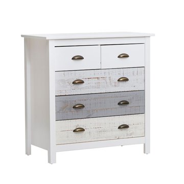 Romantica 79x40x80H Commode en bois massif gris et crème - Natural Elegance avec 5 tiroirs