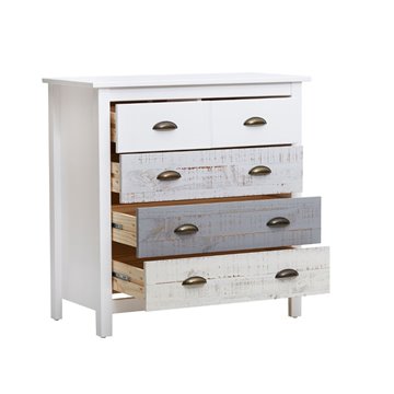 Romantica 79x40x80H Commode en bois massif gris et crème - Natural Elegance avec 5 tiroirs