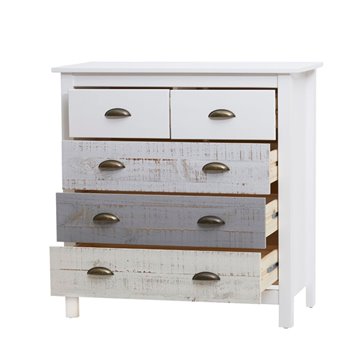 Romantica 79x40x80H Commode en bois massif gris et crème - Natural Elegance avec 5 tiroirs