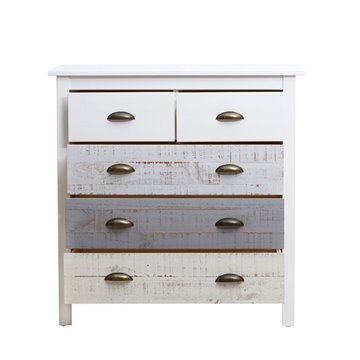 Romantica 79x40x80H Commode en bois massif gris et crème - Natural Elegance avec 5 tiroirs
