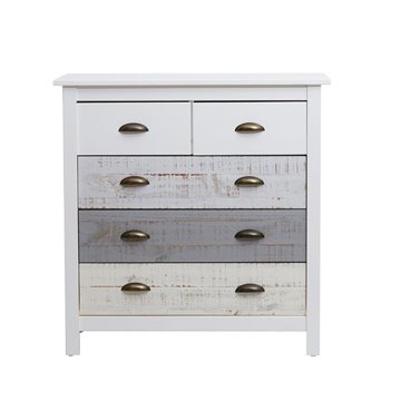 Romantica 79x40x80H Commode en bois massif gris et crème - Natural Elegance avec 5 tiroirs