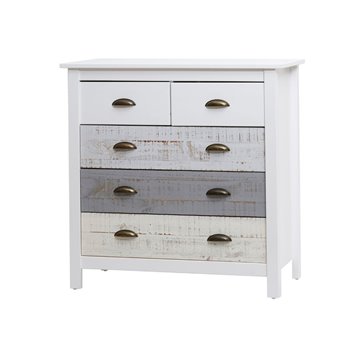 Romantica 79x40x80H Commode en bois massif gris et crème - Natural Elegance avec 5 tiroirs