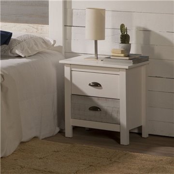 Romantica 46x35x49,5H table de chevet en bois massif blanc et gris - Natural Elegance avec 2 tiroirs