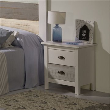 Romantica 46x35x49,5H table de chevet en bois massif blanc et gris - Natural Elegance avec 2 tiroirs