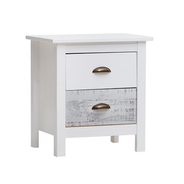Romantica 46x35x49,5H table de chevet en bois massif blanc et gris - Natural Elegance avec 2 tiroirs