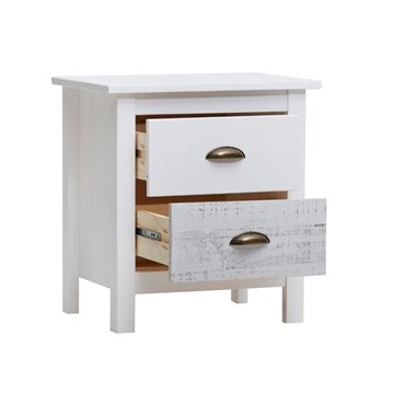 Romantica 46x35x49,5H table de chevet en bois massif blanc et gris - Natural Elegance avec 2 tiroirs