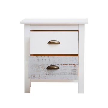 Romantica 46x35x49,5H table de chevet en bois massif blanc et gris - Natural Elegance avec 2 tiroirs