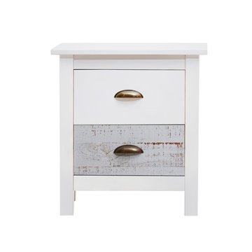 Romantica 46x35x49,5H table de chevet en bois massif blanc et gris - Natural Elegance avec 2 tiroirs