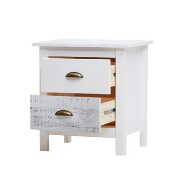 Romantica 46x35x49,5H table de chevet en bois massif blanc et gris - Natural Elegance avec 2 tiroirs