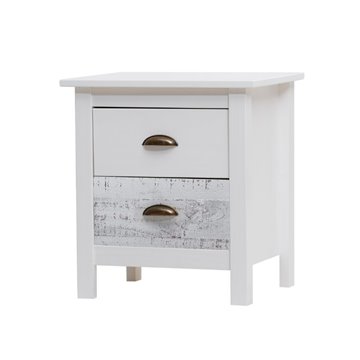 Romantica 46x35x49,5H table de chevet en bois massif blanc et gris - Natural Elegance avec 2 tiroirs