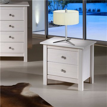Table de chevet blanche Berna en bois massif et 2 tiroirs - Style intemporel
