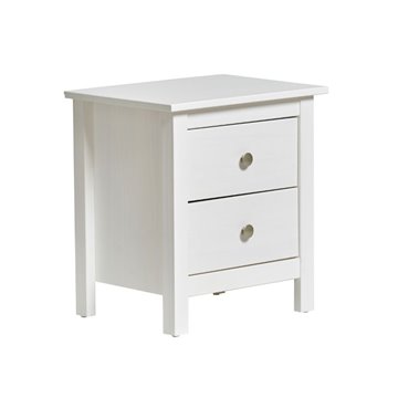 Table de chevet blanche Berna en bois massif et 2 tiroirs - Style intemporel