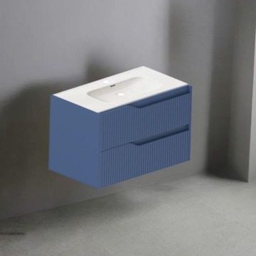 Armoire de toilette murale bleu mat 80 cm avec tiroirs - Gaper