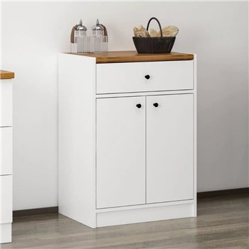 Meuble polyvalent Viola avec 2 portes et 1 tiroir 64x45x90H - Blanc avec plateau en chêne foncé