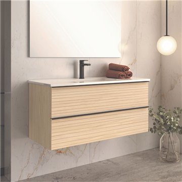 Senda armoire de toilette murale chêne clair effet strié avec 2 tiroirs 100x45.5x48H