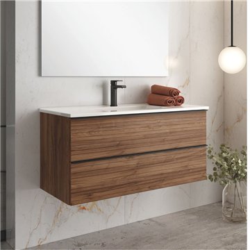Armoire de toilette murale Senda en noyer avec 2 tiroirs 100x45,5x48H