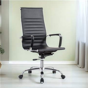 Fauteuil de bureau en PVC noir avec base chromée CR552H - Elégance exécutive et confort dynamique