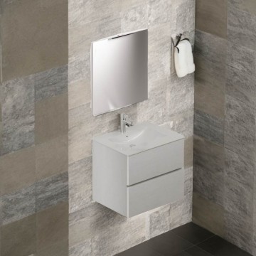 Armoire de toilette 81 cm frêne blanc avec lavabo et miroir - Corus