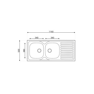 Evier inox 2 cuves avec égouttoir à gauche 116x50 cm - SA138