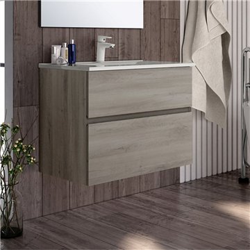 Armoire de toilette suspendue chêne gris Londres 2 tiroirs 70x45x59H