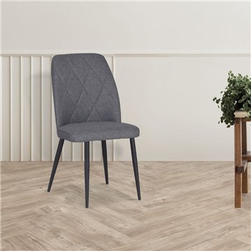 Chaise Vika en tissu gris avec motif géométrique et pieds noirs - Elégance et confort