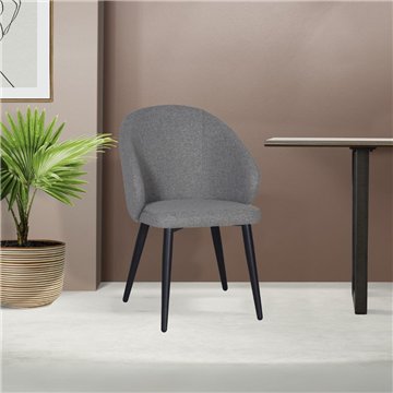 Chaise tapissée Patya en tissu gris cendré avec pieds noirs - Confort essentiel et caractère moderne