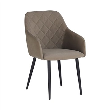 Chaise Rarra en tissu gris tourterelle avec dossier géométrique et pieds noirs - Confort pour environnements modernes