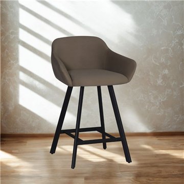 Tabouret Mey gris tourterelle avec assise rembourrée et pieds en métal noir - Elégance et confort pour l'espace snack