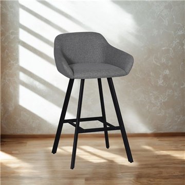 Tabouret Mey gris cendré avec assise rembourrée et pieds en métal noir - Elégance et confort pour l'espace snack