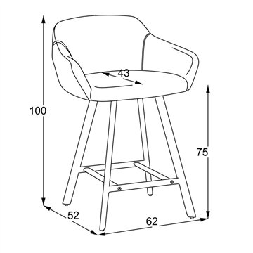 Tabouret Mey gris cendré avec assise rembourrée et pieds en métal noir - Elégance et confort pour l'espace snack