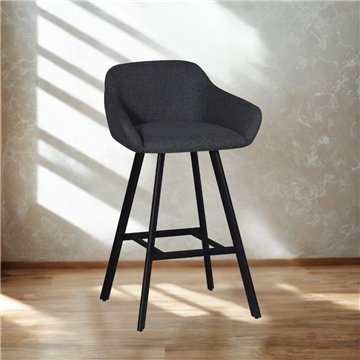 Tabouret Mey gris foncé avec assise rembourrée et pieds en métal noir - Elégance et confort pour l'espace snack