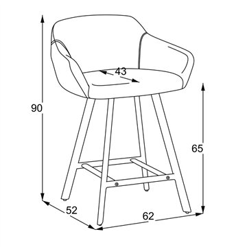 Tabouret Mey gris foncé avec assise rembourrée et pieds en métal noir - Elégance et confort pour l'espace snack