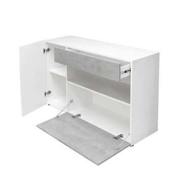 Buffet Astra ciment et blanc avec 2 portes tiroirs et compartiment ouvert 130x41.2x82H